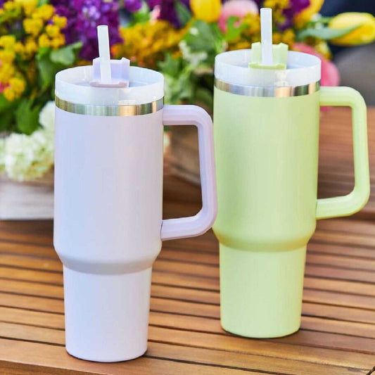 40 oz Insulated Tumbler with Handle & Straw – Stainless Steel Travel Mug with Lid, Spill-Proof & Durable for Hot or Cold Drinks